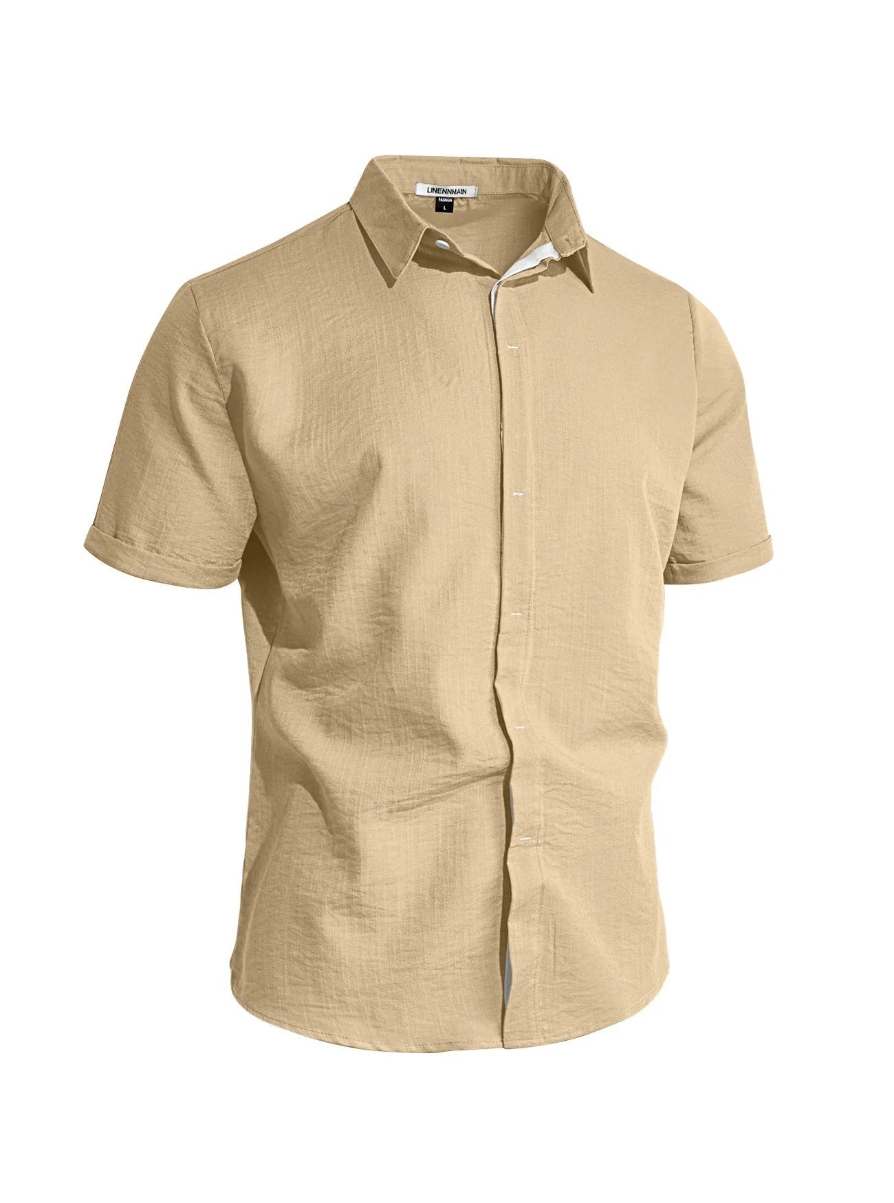 Camisa de manga corta para hombre de color liso con puño