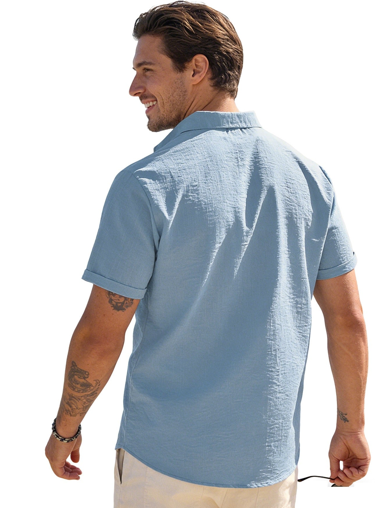 Camisa de manga corta para hombre de color liso con puño
