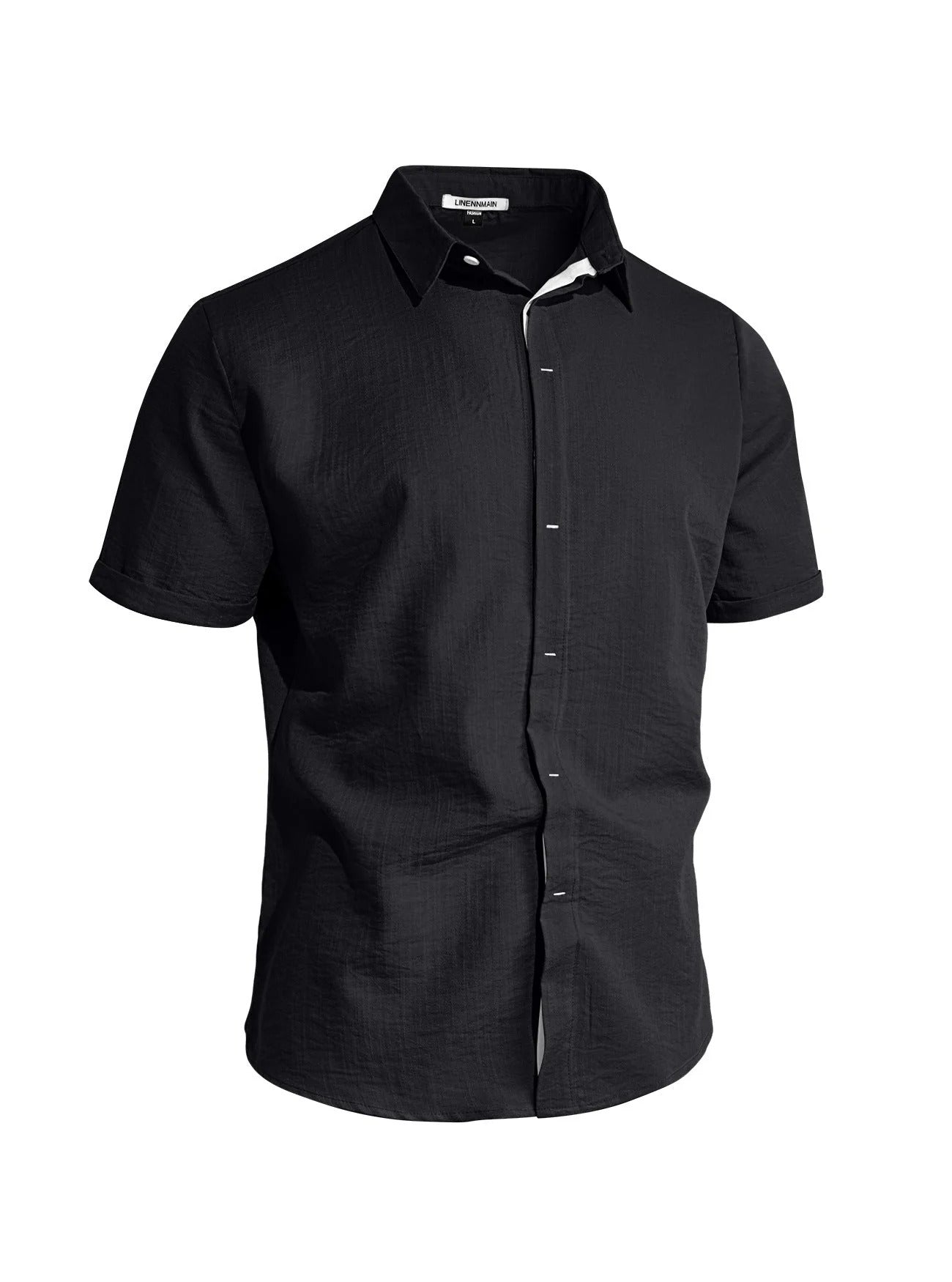 Camisa de manga corta para hombre de color liso con puño