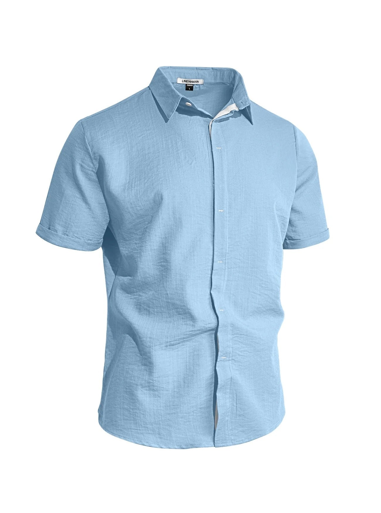 Camisa de manga corta para hombre de color liso con puño